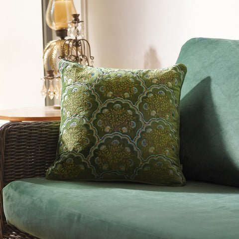 Green Floral Embroidered Cushion Cover