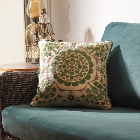 Green Embroidered Cushion Cover