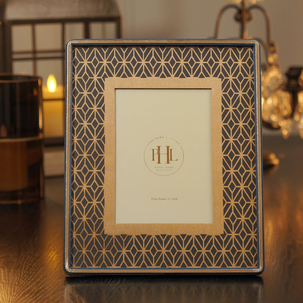 Blue Printed Glass Fuax Leather Photo Frame