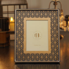 Blue Printed Glass Fuax Leather Photo Frame