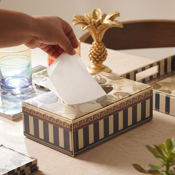 Blue Solene Faux Leather Tissue Box