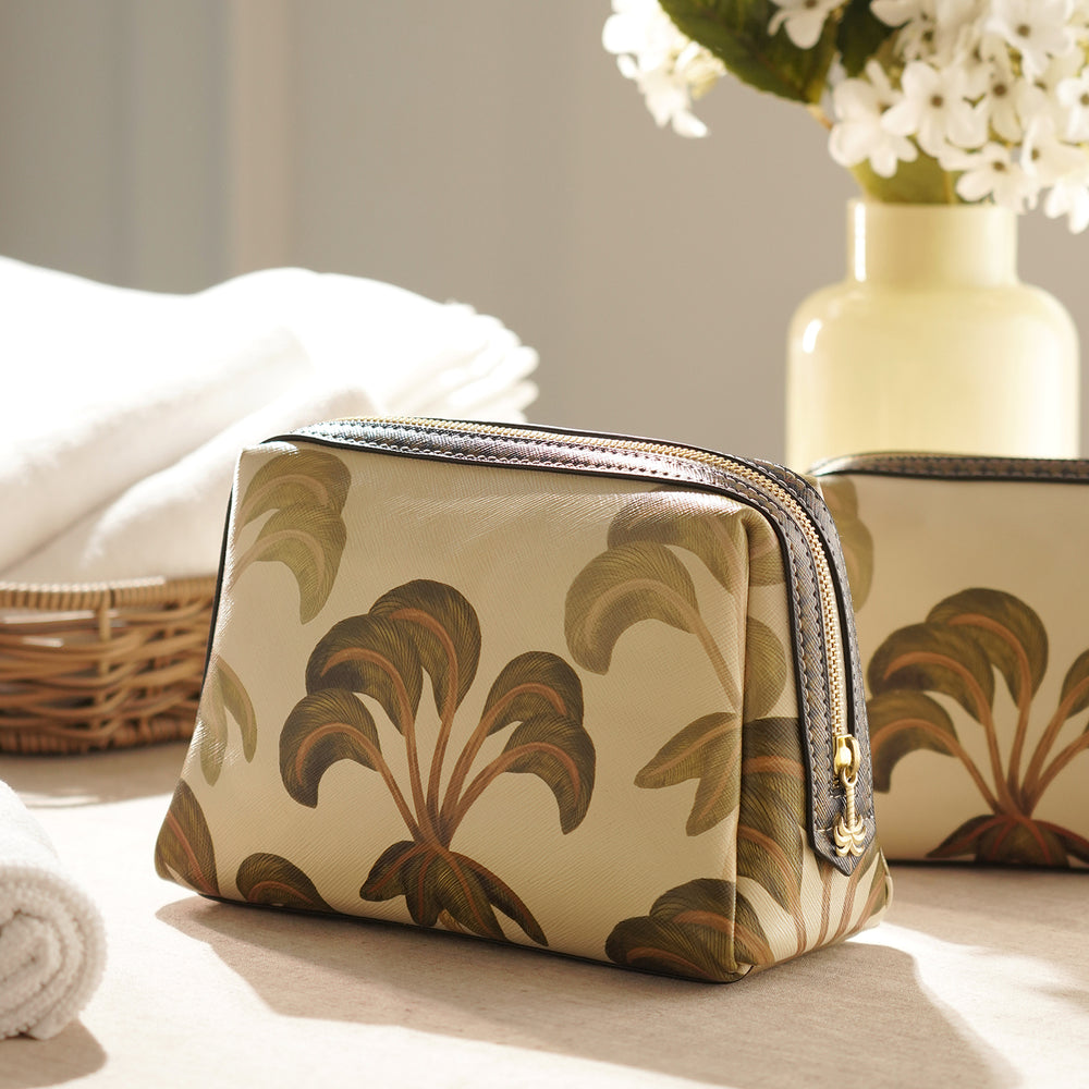 Blue Solene Faux Leather Vanity Pouch - Large