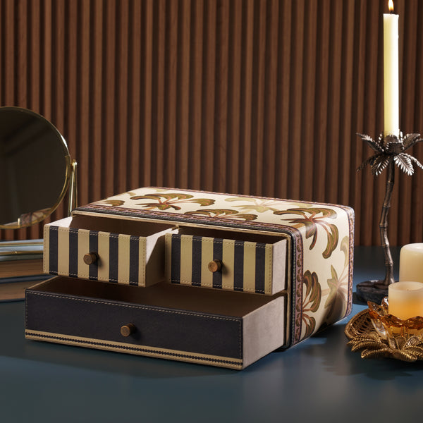 Blue Solene Faux Leather Desk Organiser with Drawer