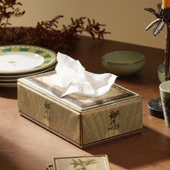 Beige Leopard Print Faux Leather Tissue Box