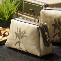 Beige Leopard Print Faux Leather Vanity Pouch - Small