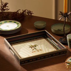 Beige Leopard Print Faux Leather Square Tray