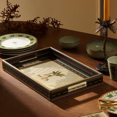 Beige Leopard Print Faux Leather Rectangle Tray