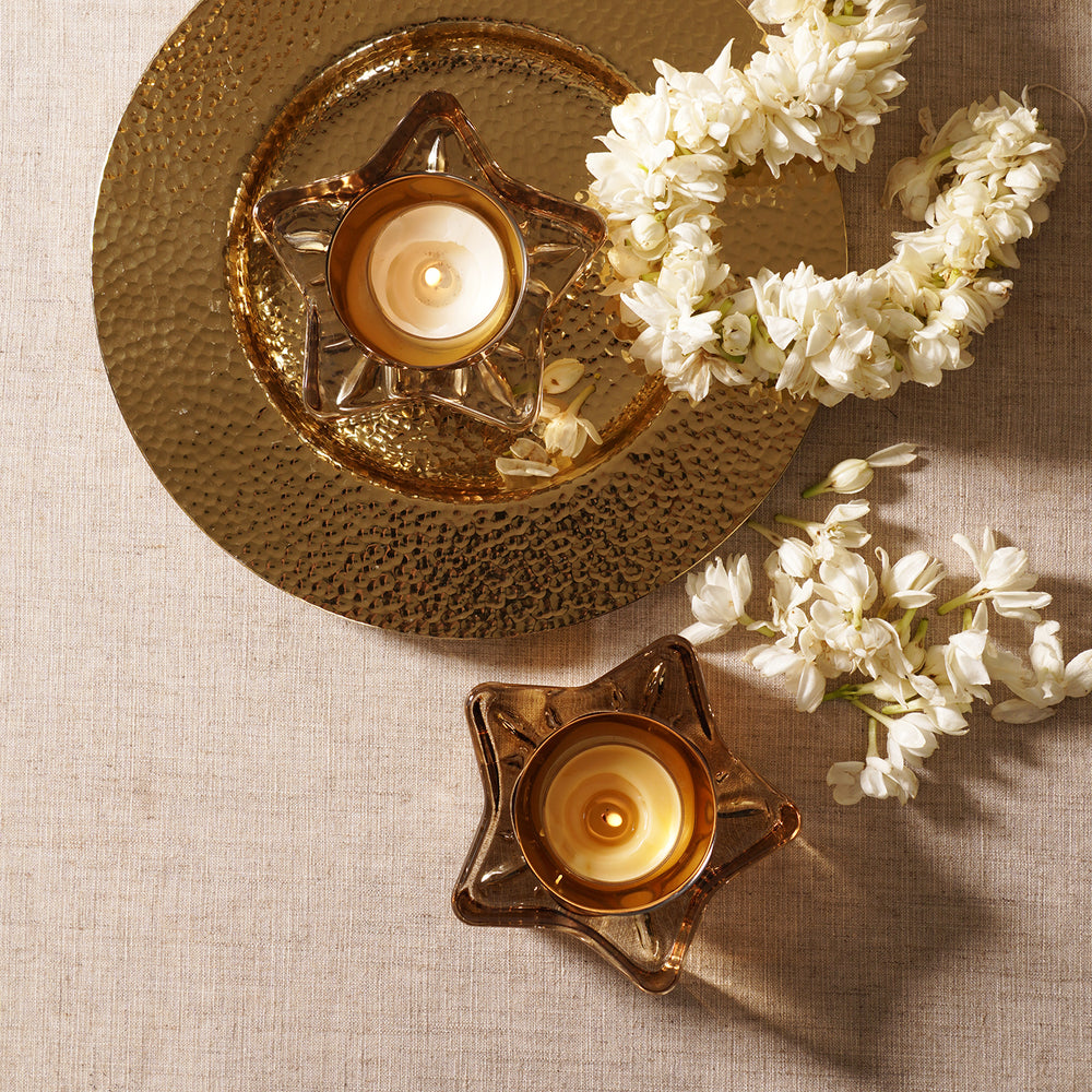 Set of 2 Amber Star Shaped Tealight Holders