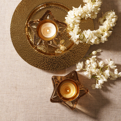 Set of 2 Amber Star Shaped Tealight Holders
