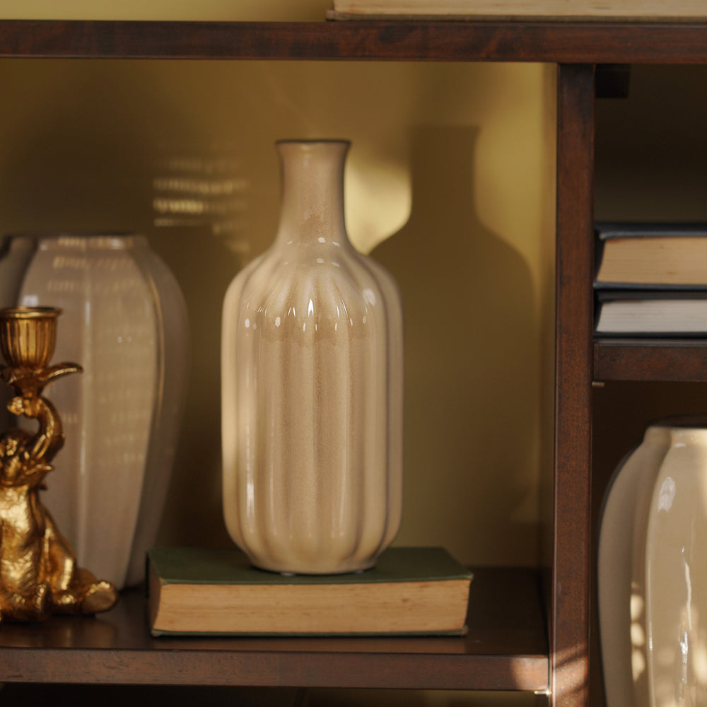 Beige Linear Ceramic Vase - Large