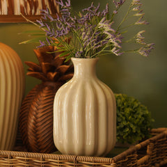 Beige Ribbed Ceramic Vase - Small