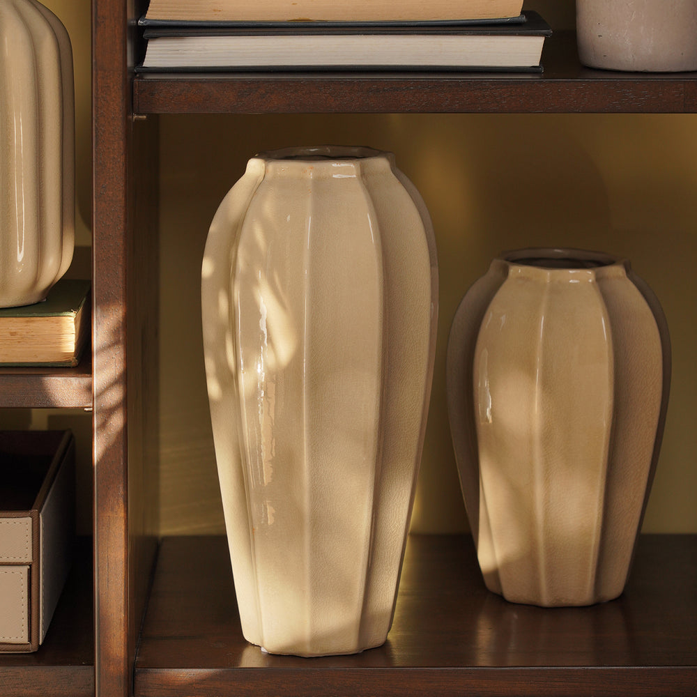 Beige Glossy Ceramic Vase - Large