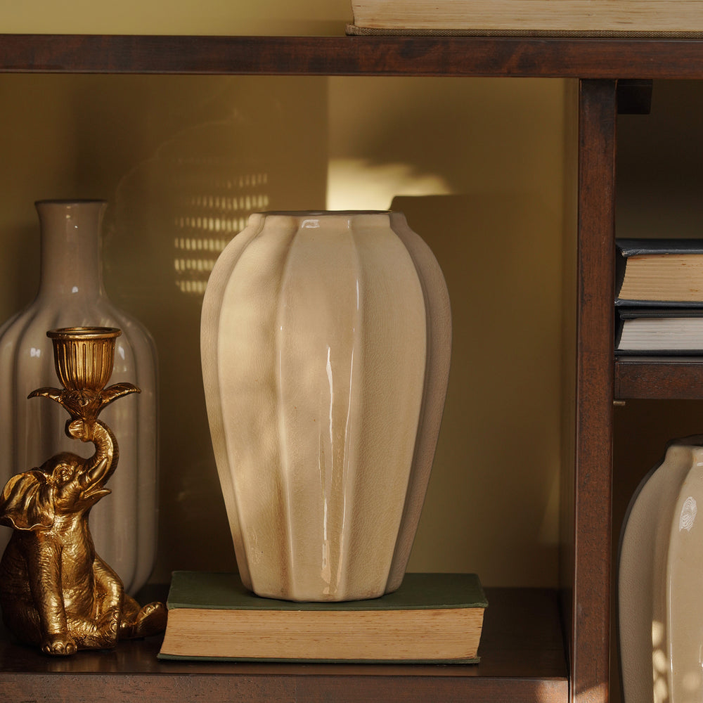 Beige Glossy Ceramic Vase - Small