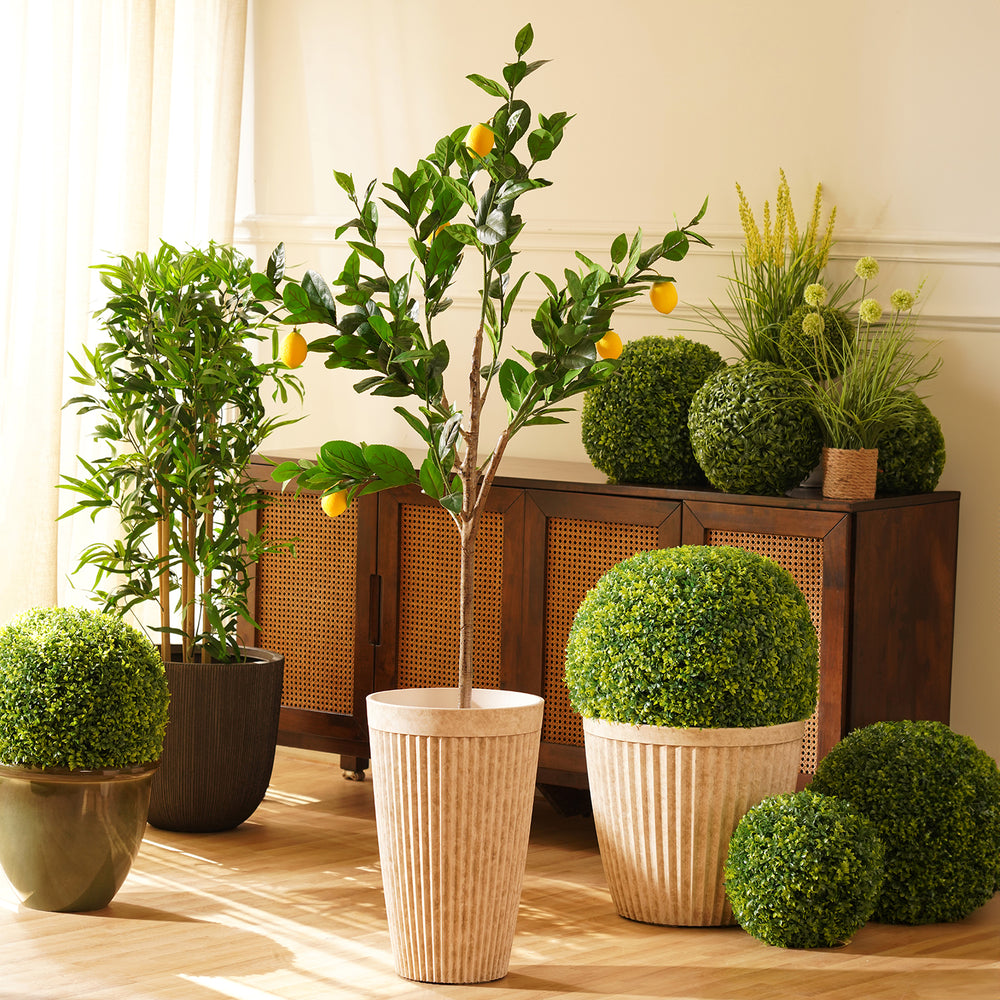 Green Yellow Faux Potted Plant - Large