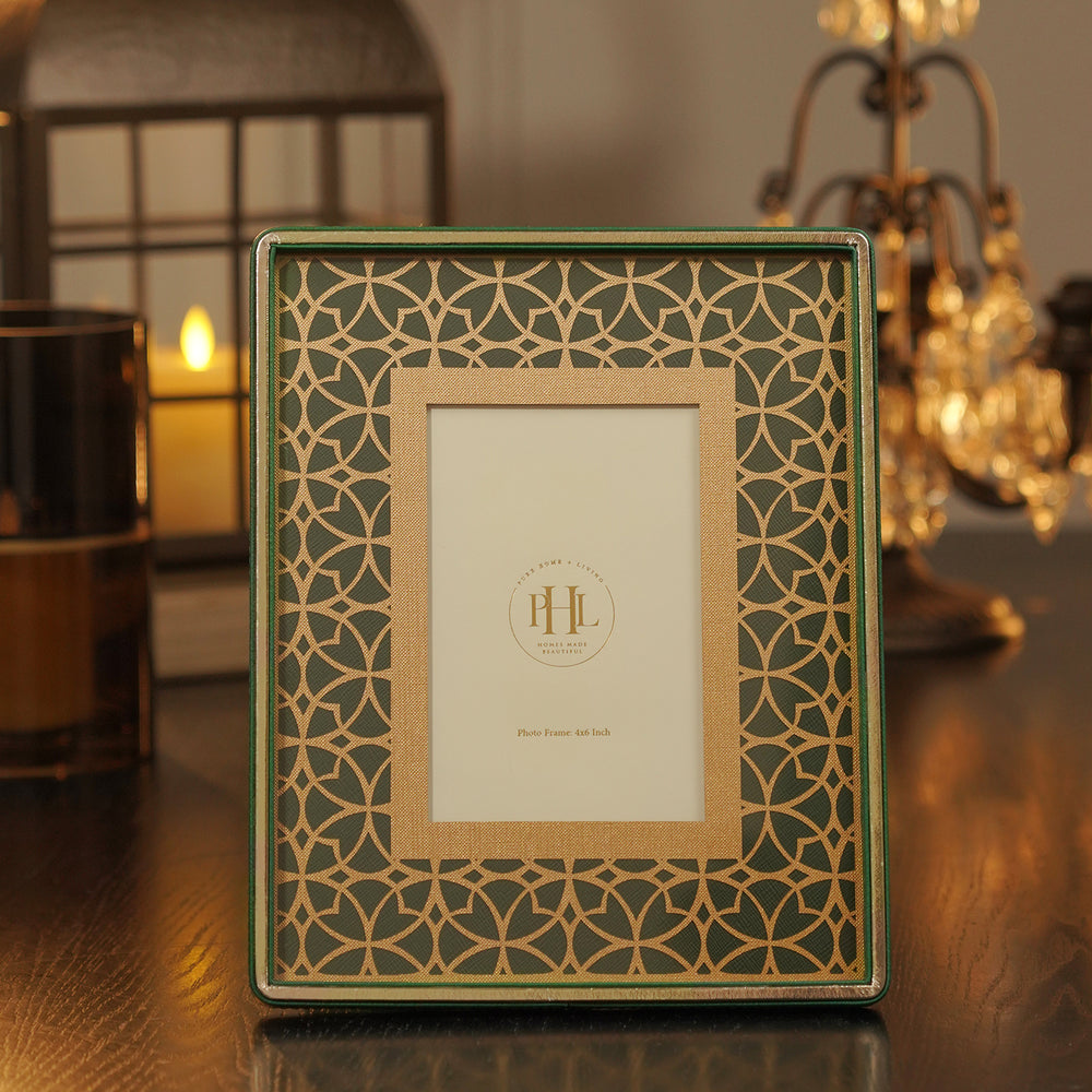 Green Printed Glass Fuax Leather Photo Frame