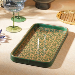 Green Printed Glass Rectangle Faux Leather Platter - Small