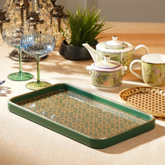 Green Printed Glass Rectangle Faux Leather Platter - Large
