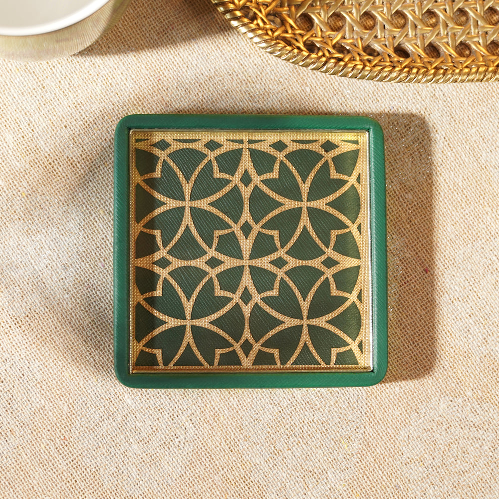 Green Printed Glass Faux Leather Coaster