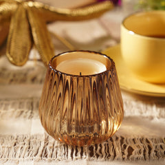 Set of 2 Gold Ribbed Texture Tealight Holders