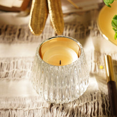 Set of 2 Silver Ribbed Texture Tealight Holders