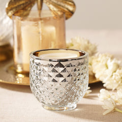 Set of 2 Silver Glass Diamond Tealight Holders - Small