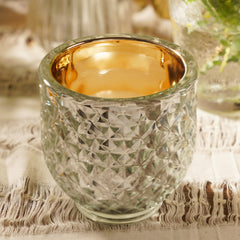 Set of 2 Silver Diamond Textured Tealight Holders - Large