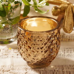 Set of 2 Light Amber Diamond Textured Tealight Holders - Large