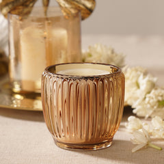 Set of 2 Gold Glass Ribbed Tealight Holders - Large