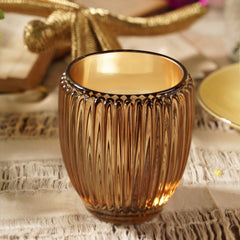 Set of 2 Light Amber Ribbed Texture Tealight Holders