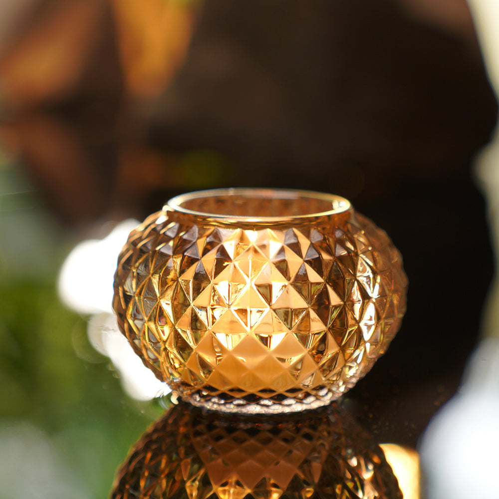 Set of 2 Light Amber Textured Glass Tealight Holder