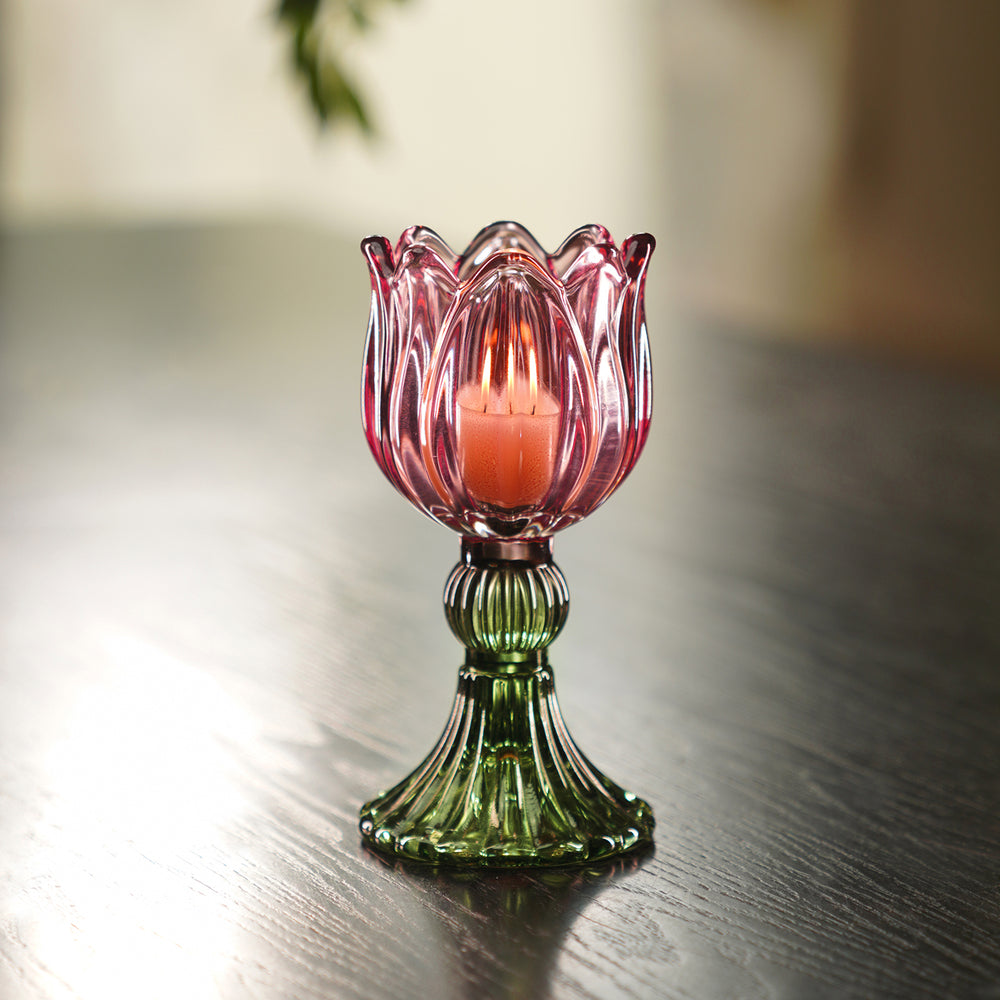 Set of 2 Pink Tulip Shaped Tealight Holder