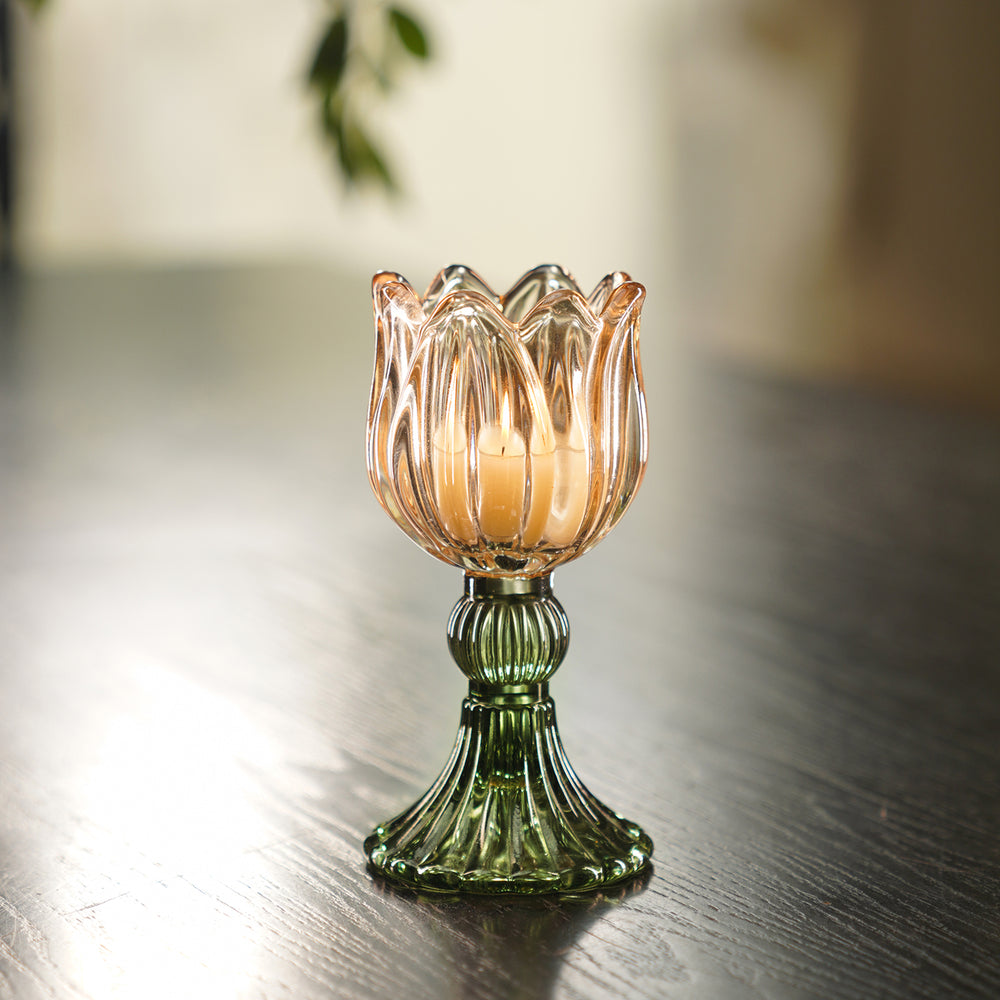 Set of 2 Yellow Tulip Shaped Tealight Holder