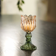 Set of 2 Yellow Tulip Shaped Tealight Holder