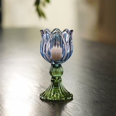 Set of 2 Blue Tulip Shaped Tealight Holder