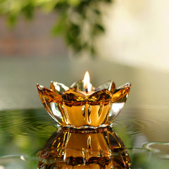 Set of 2 Amber Floral Shaped Tealight Holder