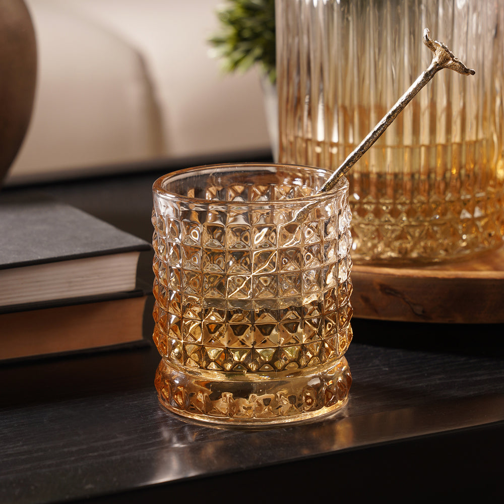 Set of 2 Light Amber Ombre Ribbed Glass Whiskey Glass