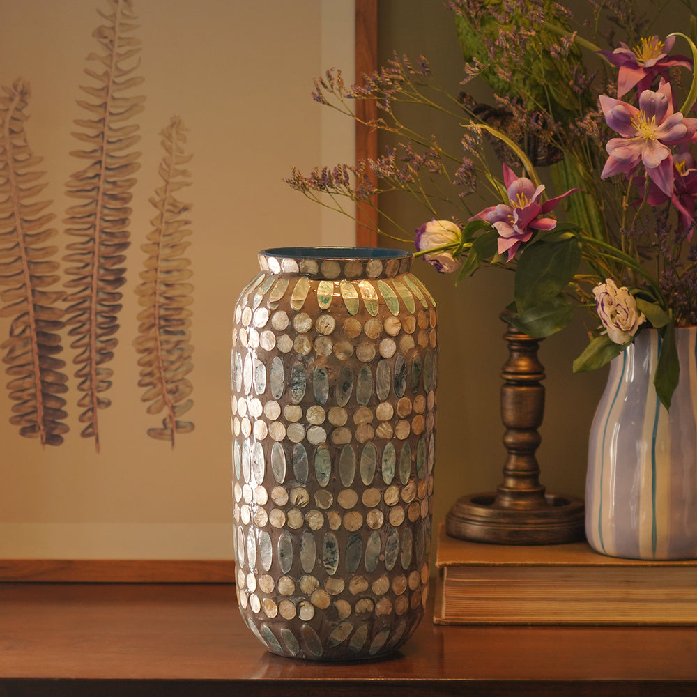 Blue Embellished Lacquer Vase - Large