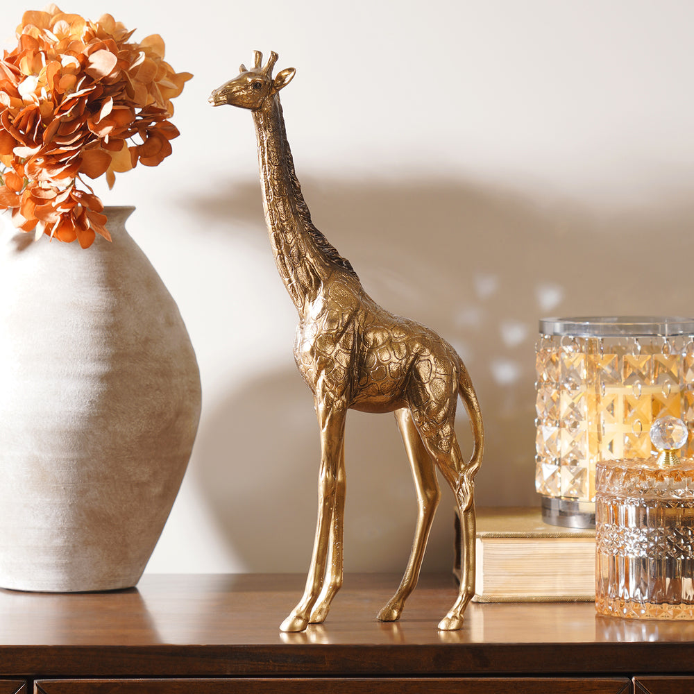 Gold Antique Polyresin Standing Giraffe - Large