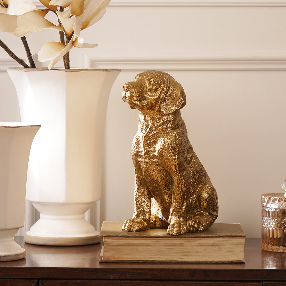 Gold Antique Polyresin Sitting Dog