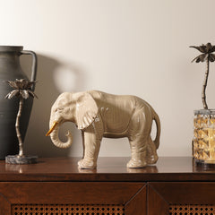 Beige Polyresin Walking Elephant with Gold Tusks - Small