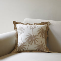 Beige Palm Print Cushion Cover