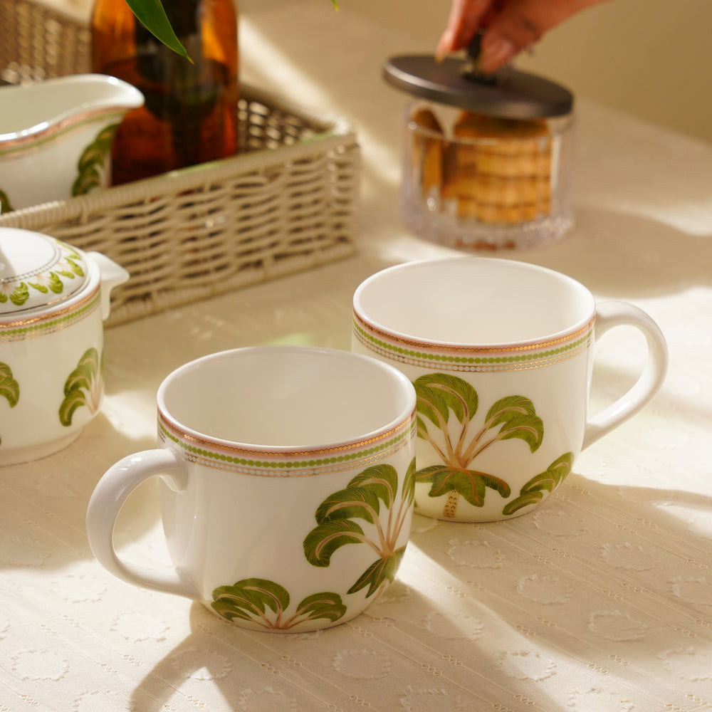 Set of 2 Ivory Printed Soleno Bone China Coffee Mugs