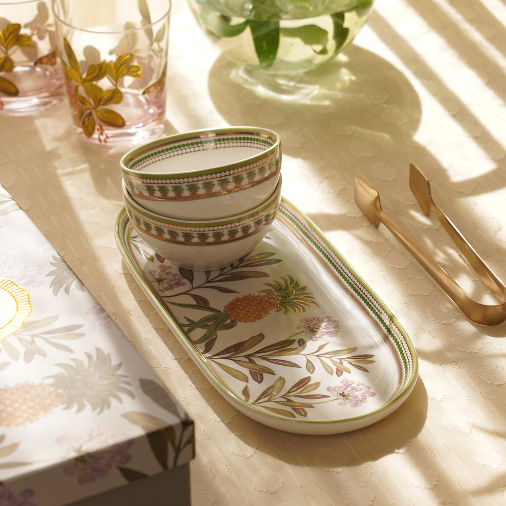Set of 3 Green Printed Bone China Platter with Bowls