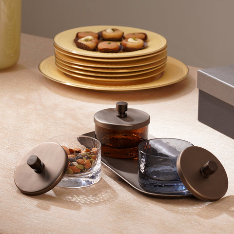 Set of 3 Amber, Grey & Clear Hammered Condiment Jars - Medium