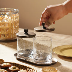 Set of 2 Clear Hammered Condiment Jars with Tray - Large