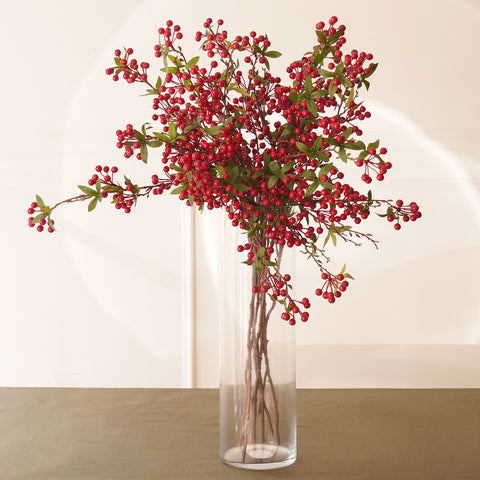 Red Artificial Berry Spray With Leaves - Single