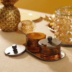 Set of 2 Hammered condiment with spoon -Medium