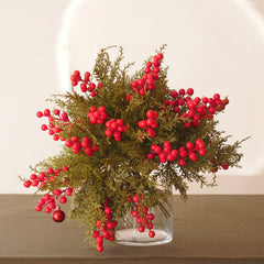 Red Green Artificial Berries With Leaf Spray - Single