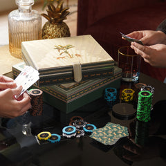 Green Faux Leather Poker Chips Set