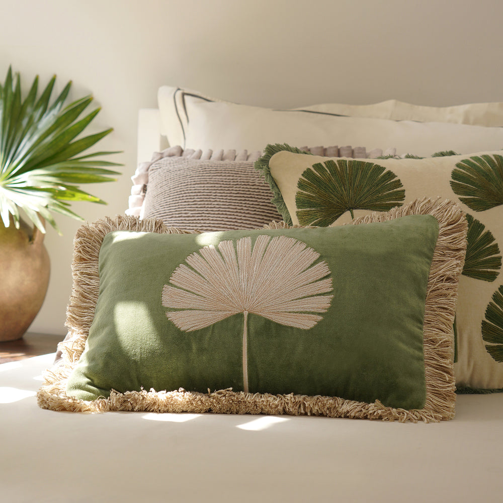 Green Embroidered Rectangle Cushion Cover